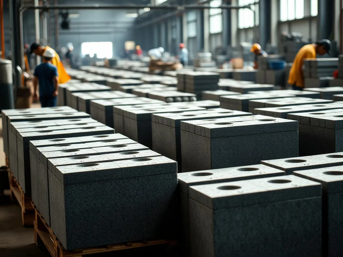 Produção de blocos de concreto na fábrica da JA